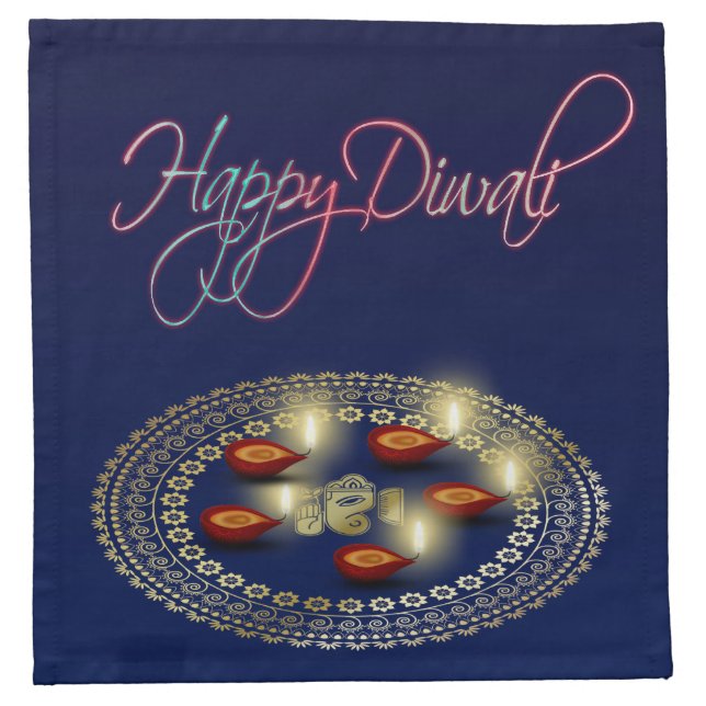 Happy Diwali Ganesha Rangoli - Cloth Napkin (Front)