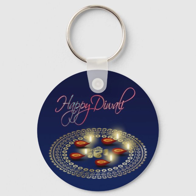 Happy Diwali Ganesha Rangoli - Keychain (Front)