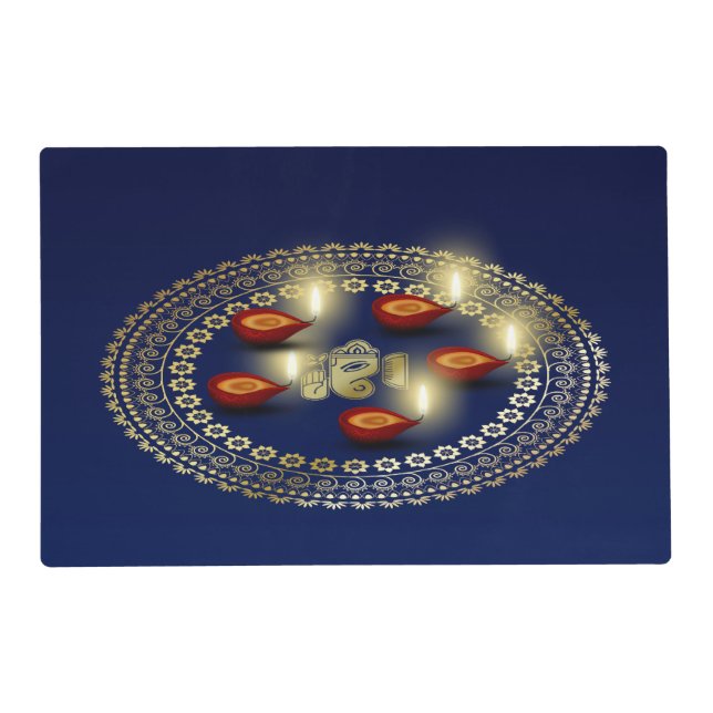Happy Diwali Ganesha Rangoli - Laminated Placemat (Front)