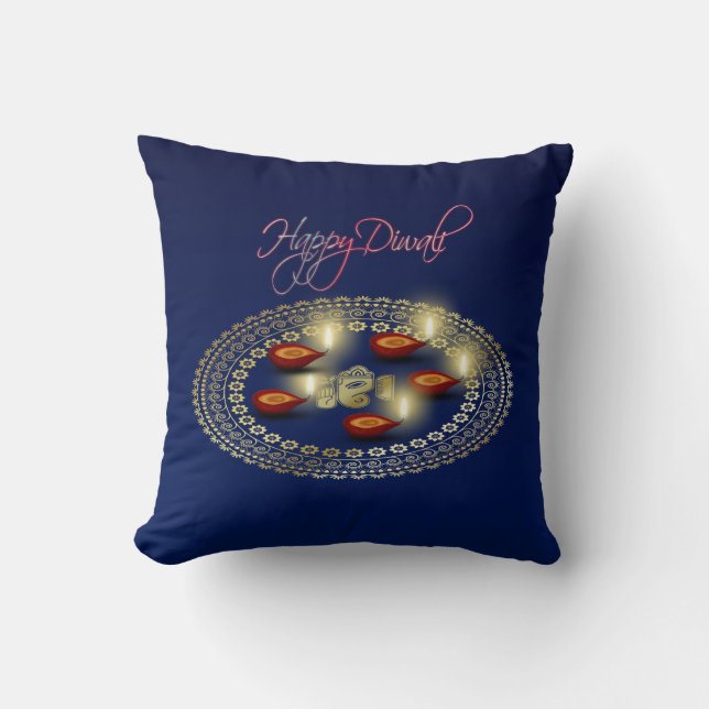 Happy Diwali Ganesha Rangoli - Pillow (Front)