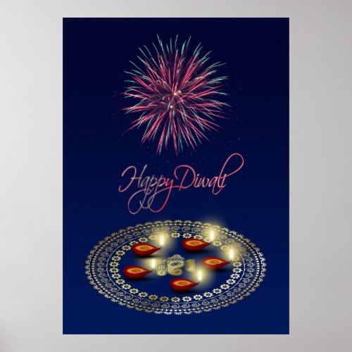 Happy Diwali Ganesha Rangoli _ Poster Print