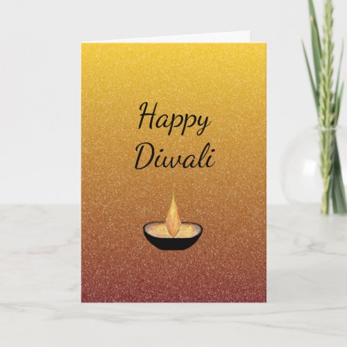 Happy Diwali Glitter Gold Elegant Diya Flame Card