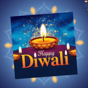 Happy Diwali Glowing Diya Festival of Light Holiday Card