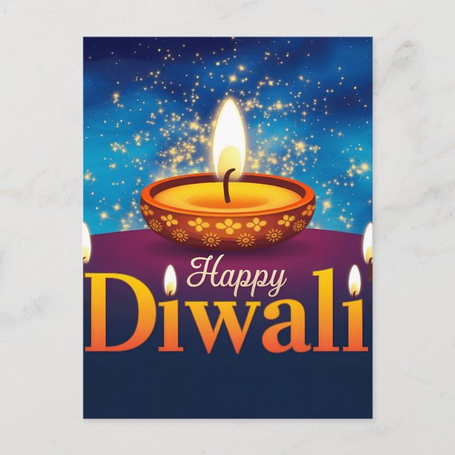 Happy Diwali Glowing Diya Festival of Light Holiday Postcard (Front)