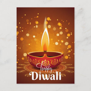 Happy Diwali Glowing Red Diya Festival of Light Holiday Postcard