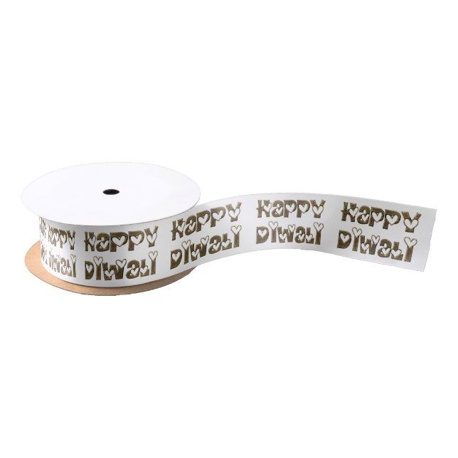 Happy Diwali Greeting Cute Heart Typography Ribbon (Spool)