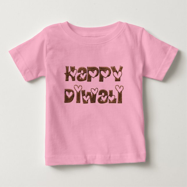 Happy Diwali Greeting Cute Hearts Typography Baby T-Shirt (Front)