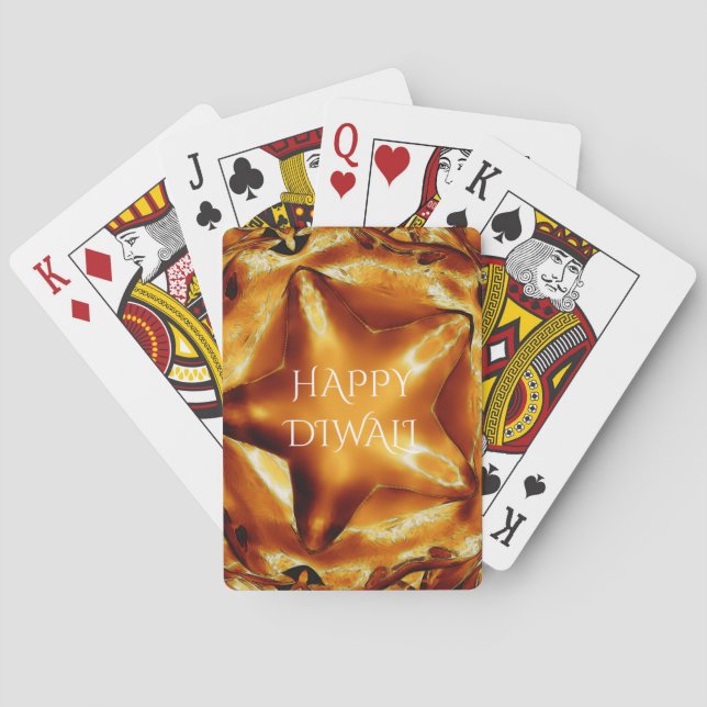 Happy Diwali Greeting Gold Copper Shiny Star Poker Cards (Back)