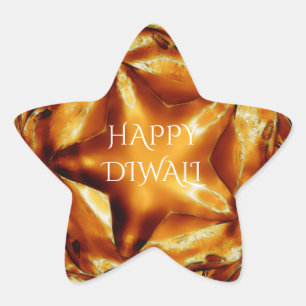 Happy Diwali Greeting Gold Copper Shiny Star Sticker