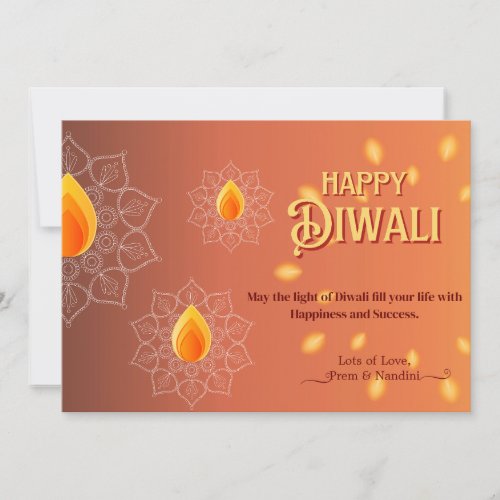 Happy Diwali Greeting Lights Lamps Orange Gold  Holiday Card