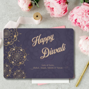 Happy Diwali Greeting Purple Gold Mandala Holiday Card