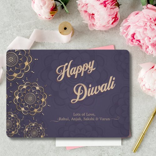 Happy Diwali Greeting Purple Gold Mandala Holiday Card