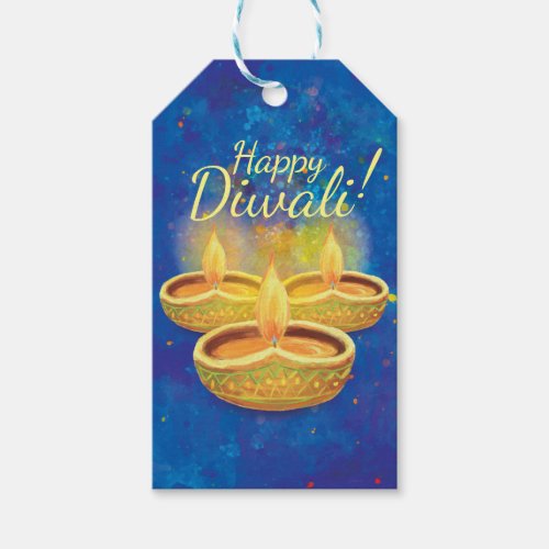 Happy Diwali hand painted illuminating candles Gift Tags