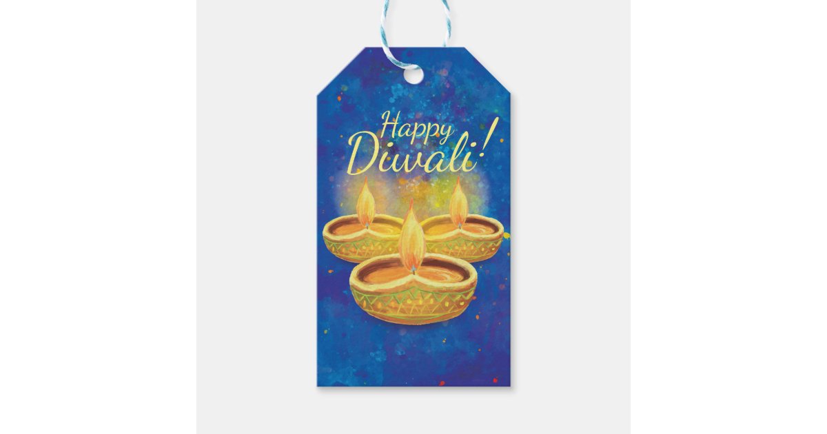 Happy Diwali Hand Painted Illuminating Candles Gift Tags Zazzle Com