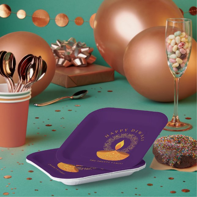 Happy Diwali Hindu Festival of Lights Celebration Paper Plates (Multi)