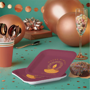 Happy Diwali Hindu Festival of Lights Celebration Paper Plates
