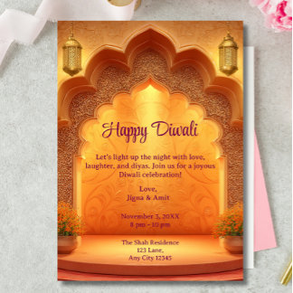 Happy Diwali Holiday Gold Lamps Light Invitation