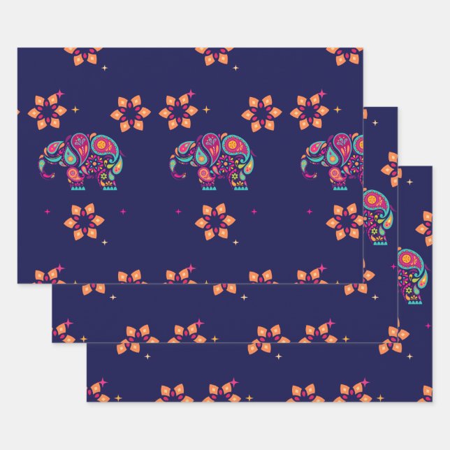 HAPPY DIWALI INDIA INDIAN ELEPHANT MANDALA  WRAPPING PAPER SHEETS (Set)