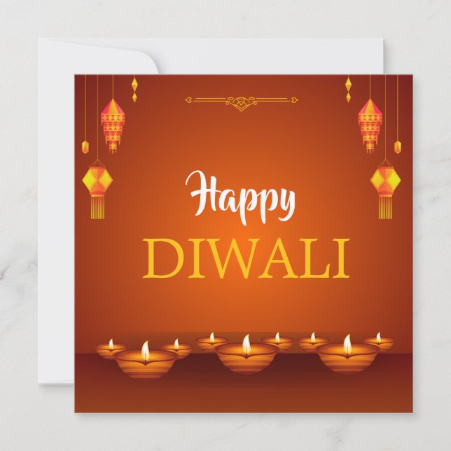 Happy Diwali Lanterns and Diyas Greeting  Holiday Card (Front)