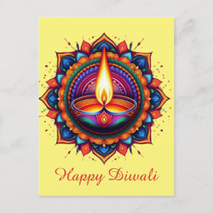 Happy Diwali Mandala Diya Festival of Light Yellow Holiday Postcard