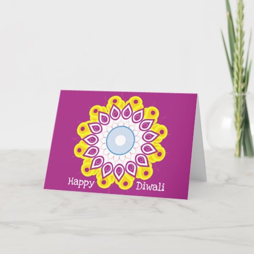 Happy Diwali Mandala Magenta Yellow  Holiday Card