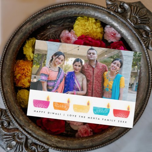 Happy Diwali Multicolored Lanterns Photo Holiday Card