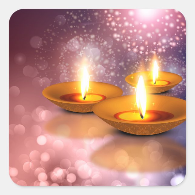 Happy Diwali oil Lamps on glowing fireworks Square Sticker (Front)