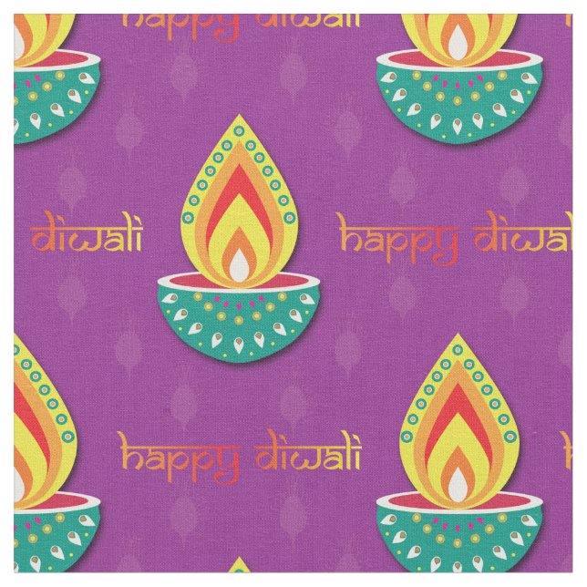 Happy Diwali on purple Fabric (Close Up)
