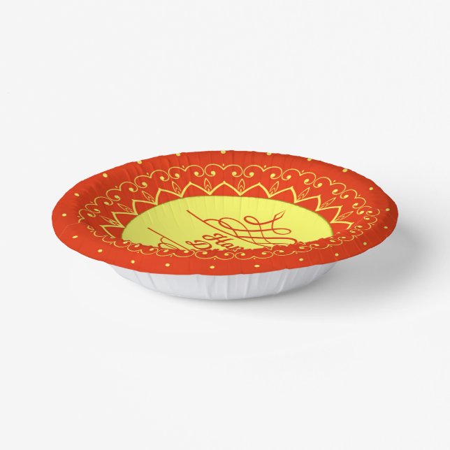 Happy Diwali Orange Cream Mandala Modern  Paper Bowls (Angled)