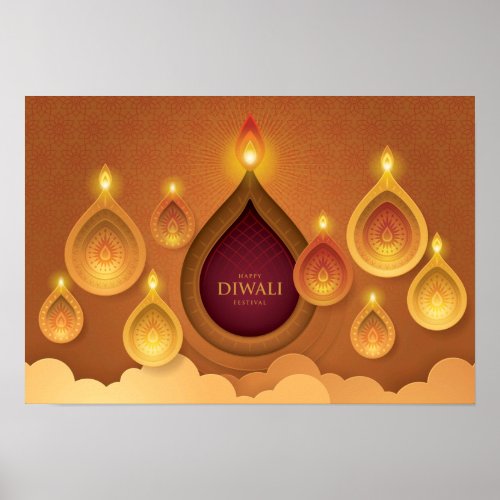 Happy Diwali Papercut Deepas Poster