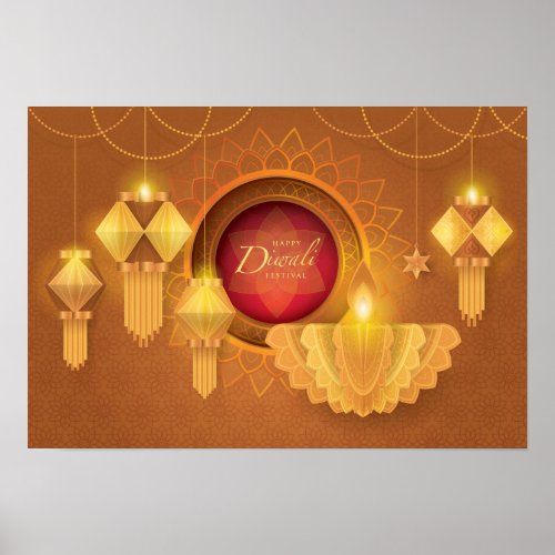Happy Diwali Papercut Lanterns Poster