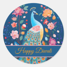 Happy Diwali Peacock & Flowers