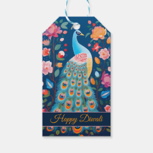 Happy Diwali Peacock & Flowers Gift Tags
