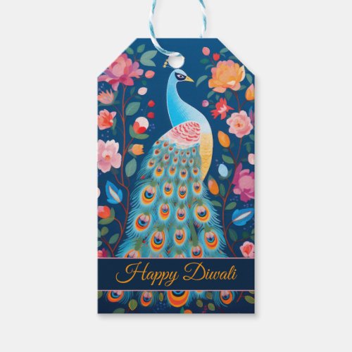 Happy Diwali Peacock  Flowers Gift Tags