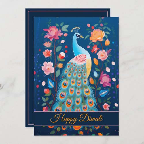 Happy Diwali Peacock  Flowers Holiday Card