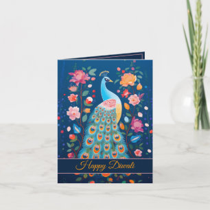 Happy Diwali Peacock & Flowers Invitation