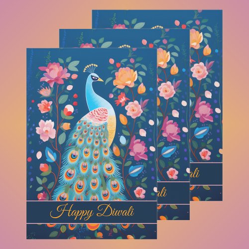 Happy Diwali Peacock  Flowers Wrapping Paper Sheets