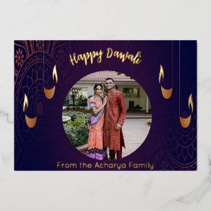 Happy Diwali Photo  Foil Holiday Card