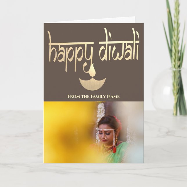 Happy Diwali Photo Personalized Gold And Earth Card (Front)