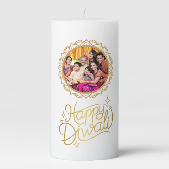 Happy Diwali Photo Pillar Candle (Front)