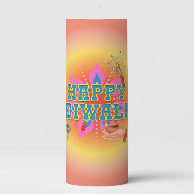 Happy Diwali Pillar Candle (Front)