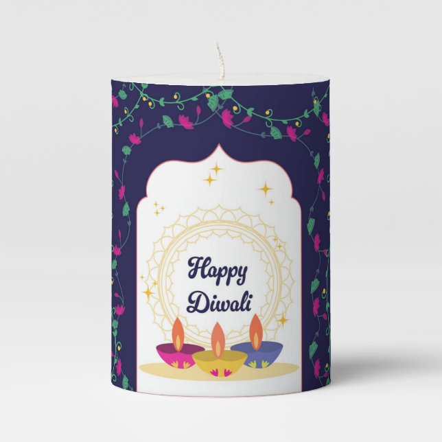 Happy Diwali Pillar Candle  (Front)