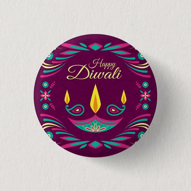 Happy Diwali purple candle illustration Pinback Button (Front)