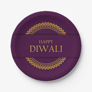 Happy Diwali Purple Gold Elegant 7" Paper Plates