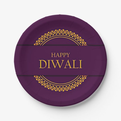 Happy Diwali Purple Gold Elegant 7 Paper Plates