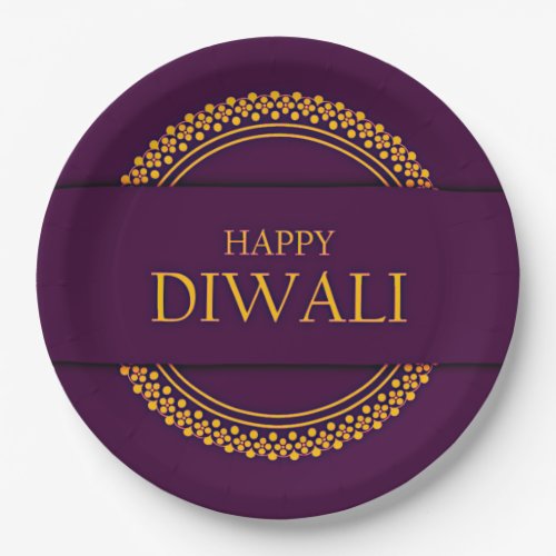 Happy Diwali Purple Gold Elegant 9  Paper Plates