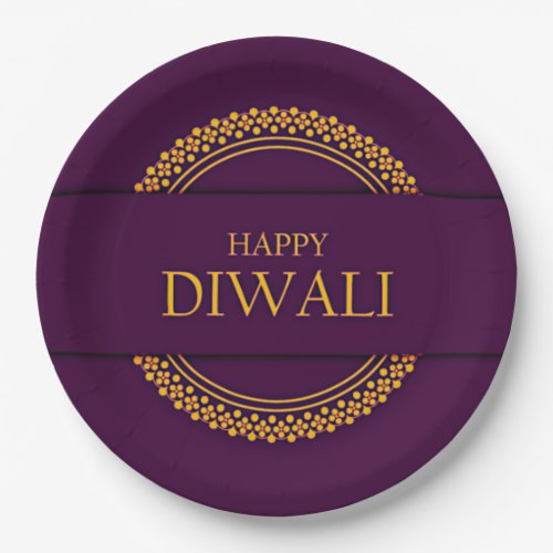Happy Diwali Purple Gold Elegant 9 Paper Plates