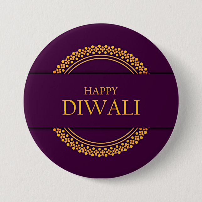 Happy Diwali Purple Gold Elegant Modern Button (Front)