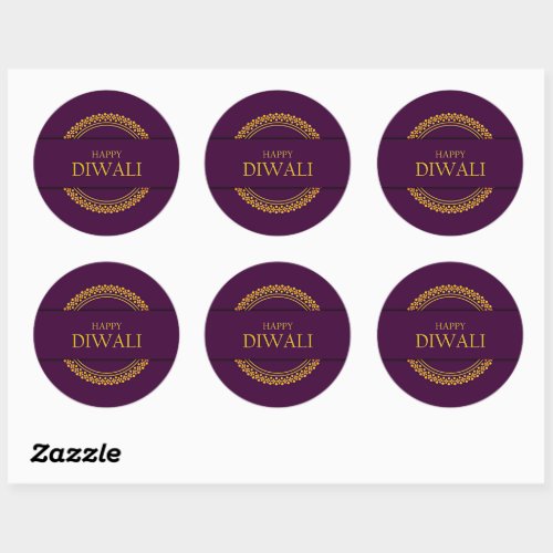 Happy Diwali Purple Gold Elegant Modern   Classic Round Sticker