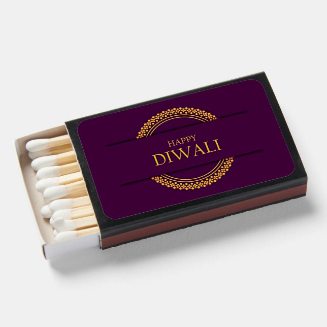 Happy Diwali Purple Gold Elegant Modern Matchboxes (Front Open)